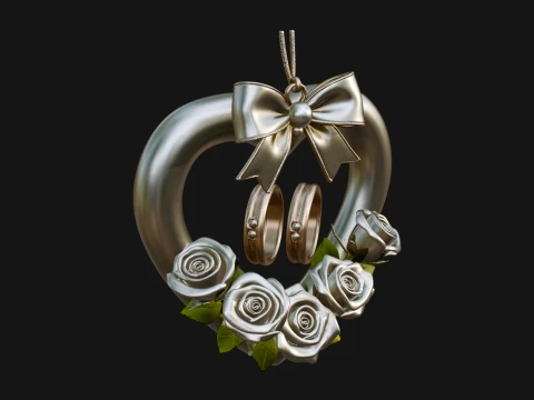 Wedding Rings Heart Wreath Ornament Design 3 - 3D Print Model 3D Print Model