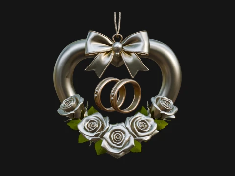Wedding Rings Heart Wreath Ornament Design 3 - 3D Print Model 3D Print Model