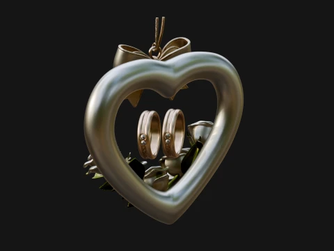 Wedding Rings Heart Wreath Ornament Design 3 - 3D Print Model 3D Print Model