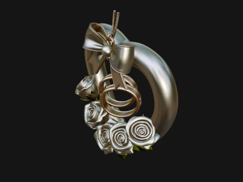 Wedding Rings Heart Wreath Ornament Design 3 - 3D Print Model 3D Print Model