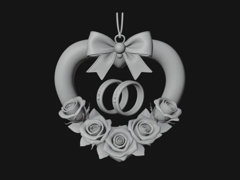 Wedding Rings Heart Wreath Ornament Design 3 - 3D Print Model 3D Print Model