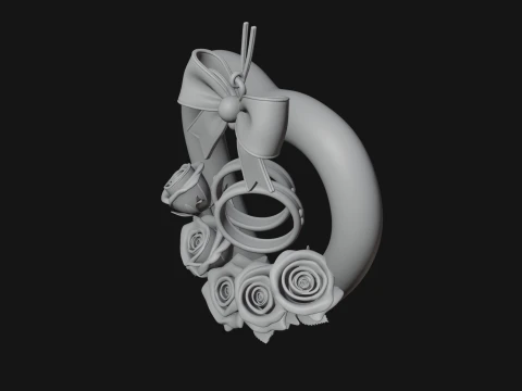 Wedding Rings Heart Wreath Ornament Design 3 - 3D Print Model 3D Print Model