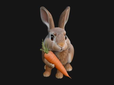 Rabbit with Carrot Statue Design 1 - 3D Print Model 3D Print Model
