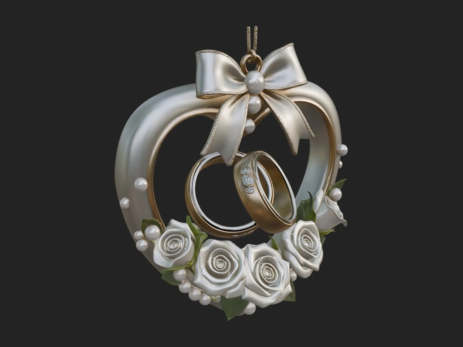 Wedding Rings Heart Wreath Ornament Design 4 - 3D Print Model 3D Print Model .c4d .max .obj .3ds .fbx .stl .blend 