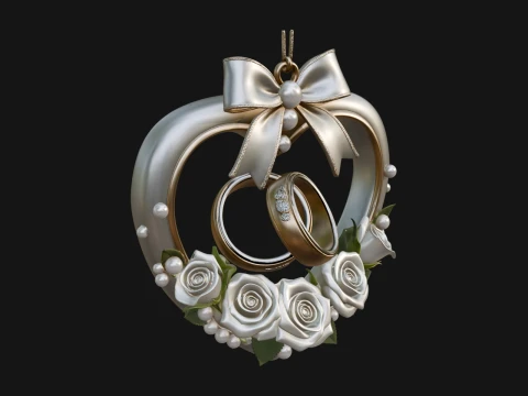 Wedding Rings Heart Wreath Ornament Design 4 - 3D Print Model 3D Print Model
