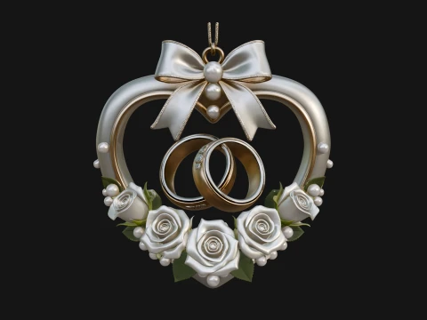 Wedding Rings Heart Wreath Ornament Design 4 - 3D Print Model 3D Print Model