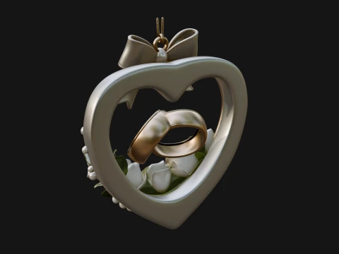 Wedding Rings Heart Wreath Ornament Design 4 - 3D Print Model 3D Print Model
