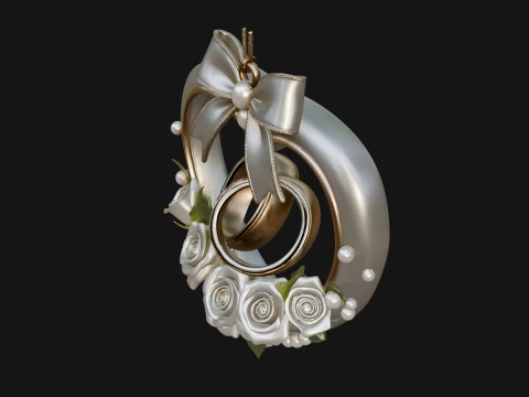 Wedding Rings Heart Wreath Ornament Design 4 - 3D Print Model 3D Print Model