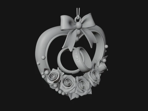 Wedding Rings Heart Wreath Ornament Design 4 - 3D Print Model 3D Print Model