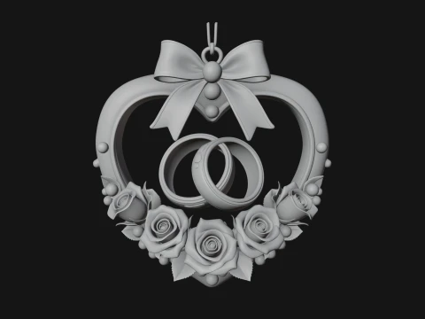 Wedding Rings Heart Wreath Ornament Design 4 - 3D Print Model 3D Print Model