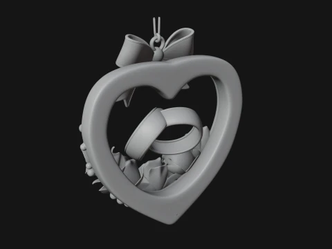Wedding Rings Heart Wreath Ornament Design 4 - 3D Print Model 3D Print Model