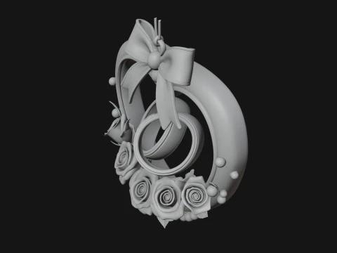 Wedding Rings Heart Wreath Ornament Design 4 - 3D Print Model 3D Print Model