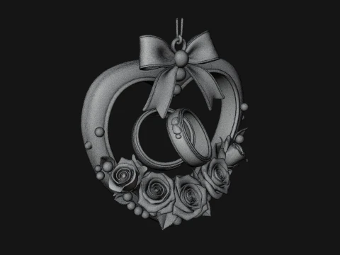 Wedding Rings Heart Wreath Ornament Design 4 - 3D Print Model 3D Print Model