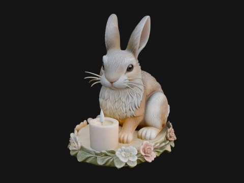 Rabbit Candle Holder Statue Design 3 - 3D Print Model 3D Print Model