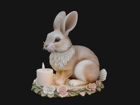 Rabbit Candle Holder Statue Design 3 - 3D Print Model 3D Print Model