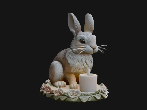 Rabbit Candle Holder Statue Design 3 - 3D Print Model 3D Print Model