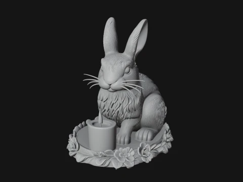 Rabbit Candle Holder Statue Design 3 - 3D Print Model 3D Print Model