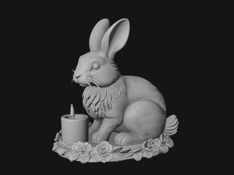 Rabbit Candle Holder Statue Design 3 - 3D Print Model 3D Print Model
