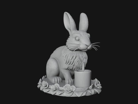 Rabbit Candle Holder Statue Design 3 - 3D Print Model 3D Print Model