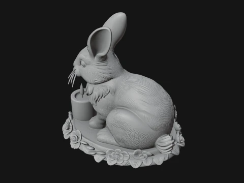Rabbit Candle Holder Statue Design 3 - 3D Print Model 3D Print Model