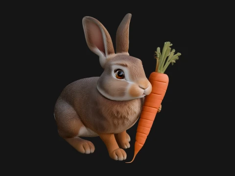 Rabbit with Carrot Statue Design 2 - 3D Print Model 3D Print Model
