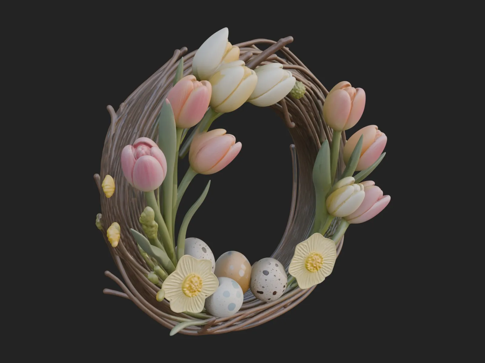 Spring Tulip Wreath Ornament Design 2 - 3D Print Model 3D Print Model .c4d .max .obj .3ds .fbx .stl .blend