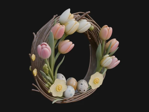 Spring Tulip Wreath Ornament Design 2 - 3D Print Model 3D Print Model