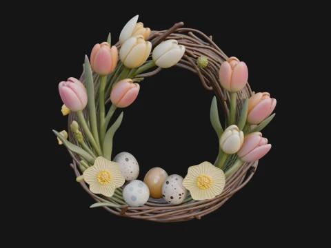 Spring Tulip Wreath Ornament Design 2 - 3D Print Model 3D Print Model