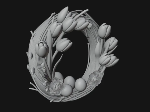 Spring Tulip Wreath Ornament Design 2 - 3D Print Model 3D Print Model