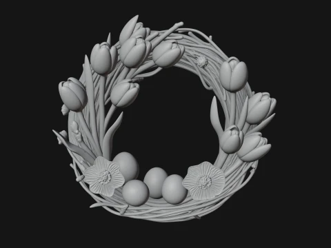 Spring Tulip Wreath Ornament Design 2 - 3D Print Model 3D Print Model