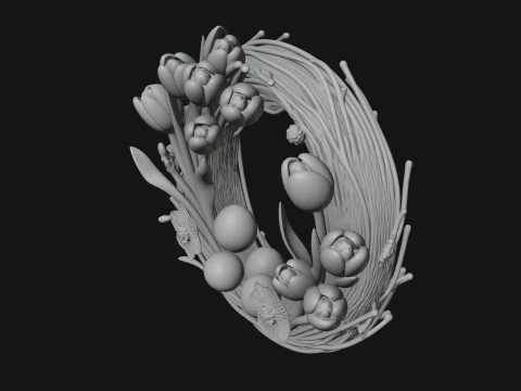 Spring Tulip Wreath Ornament Design 2 - 3D Print Model 3D Print Model