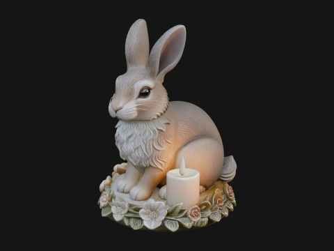 Rabbit Candle Holder Statue Design 4 - 3D Print Model 3D Print Model