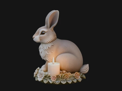 Rabbit Candle Holder Statue Design 4 - 3D Print Model 3D Print Model