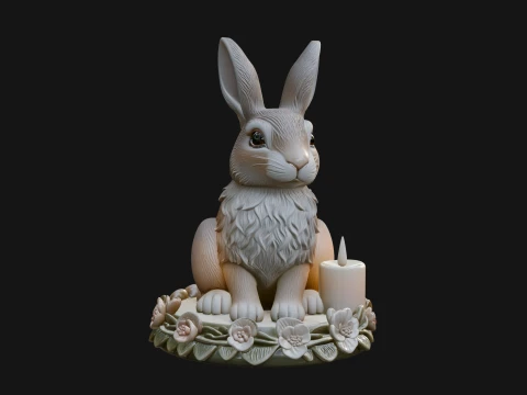 Rabbit Candle Holder Statue Design 4 - 3D Print Model 3D Print Model