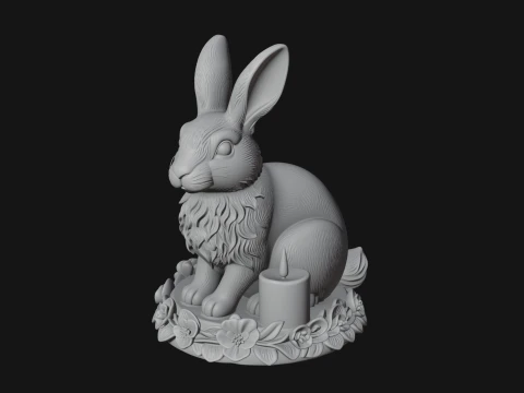 Rabbit Candle Holder Statue Design 4 - 3D Print Model 3D Print Model