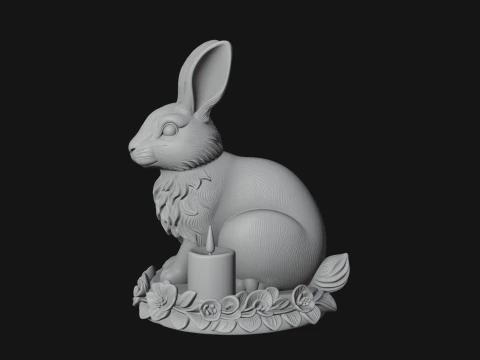 Rabbit Candle Holder Statue Design 4 - 3D Print Model 3D Print Model