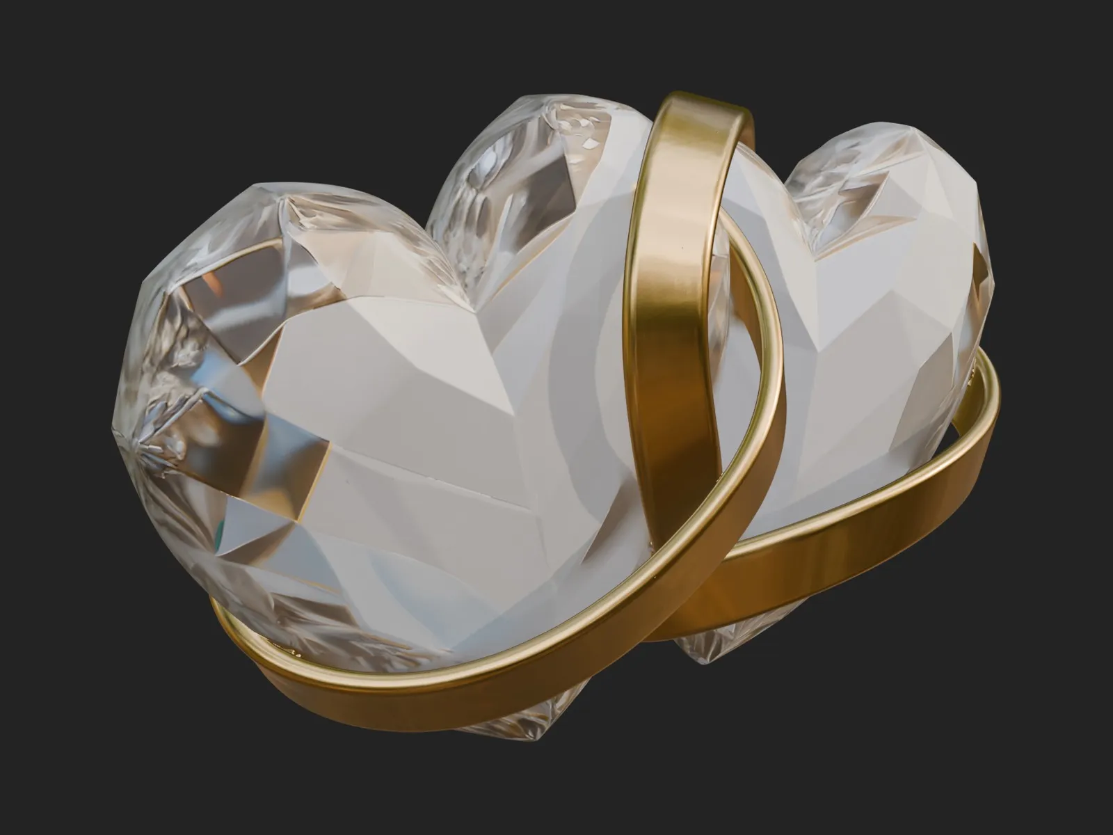 Crystal Heart Gold Band Ornament Design 3 - 3D Print Model 3D Print Model .c4d .max .obj .3ds .fbx .stl .blend 