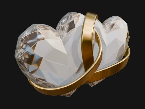 Crystal Heart Gold Band Ornament Design 3 - 3D Print Model 3D Print Model