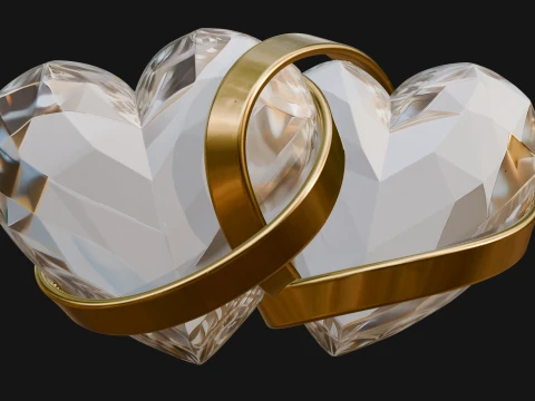 Crystal Heart Gold Band Ornament Design 3 - 3D Print Model 3D Print Model