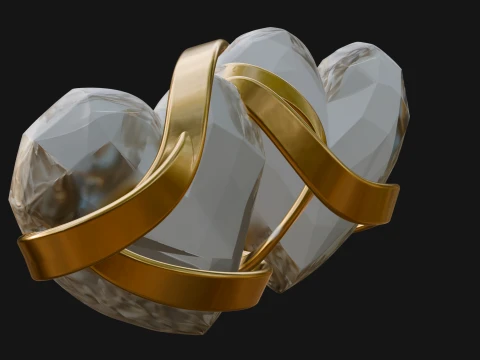Crystal Heart Gold Band Ornament Design 3 - 3D Print Model 3D Print Model