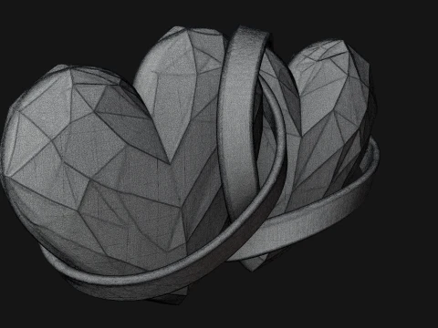 Crystal Heart Gold Band Ornament Design 3 - 3D Print Model 3D Print Model