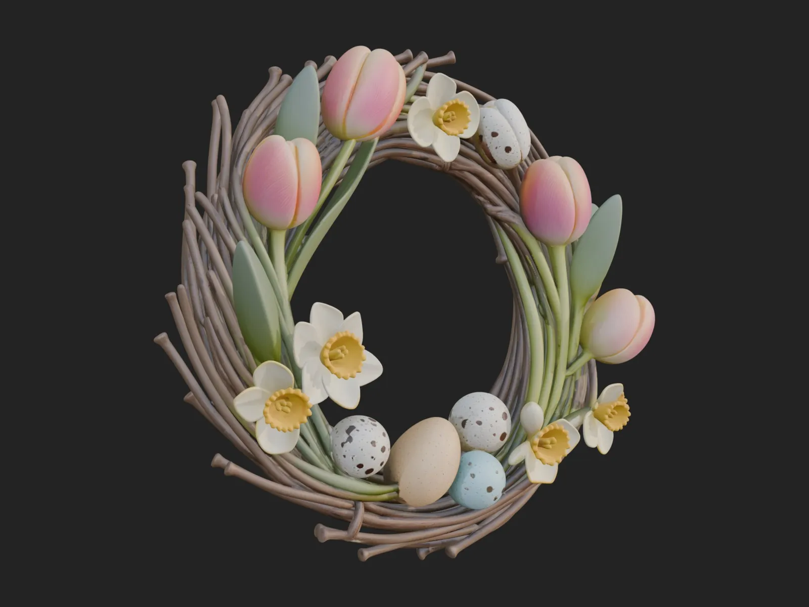 Spring Tulip Wreath Ornament Design 3 - 3D Print Model 3D Print Model .c4d .max .obj .3ds .fbx .stl .blend