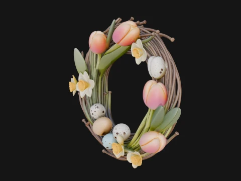 Spring Tulip Wreath Ornament Design 3 - 3D Print Model 3D Print Model