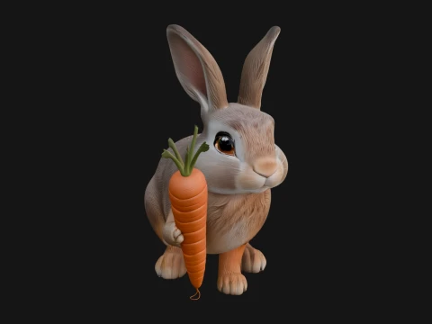 Rabbit with Carrot Statue Design 3 - 3D Print Model 3D Print Model