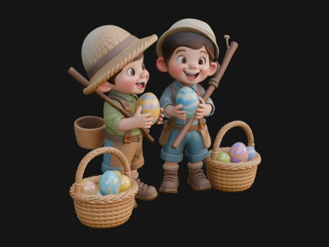 Children with Egg Baskets Statue Design 2 - 3D Print Model Model do druku 3D