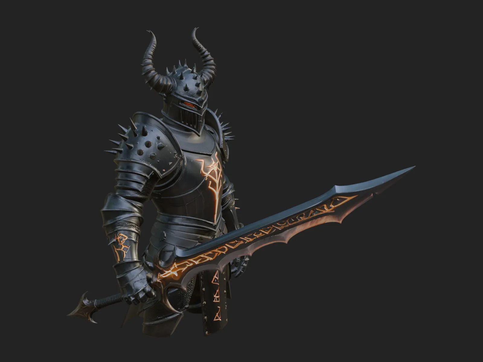 Dark Horned Knight Statue Design 11 - 3D Print Model 3D Print Model .c4d .max .obj .3ds .fbx .stl .blend 