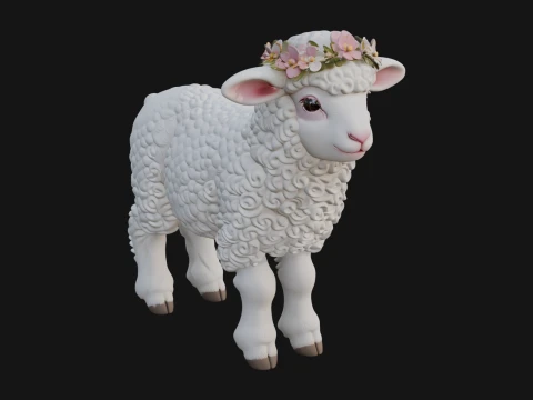 Lamb with Flower Crown Statue Design 3 - 3D Print Model 3D Print Model