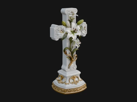 Lily Easter Cross Statue Design 4 - 3D Print Model 3D Baskı Modeli