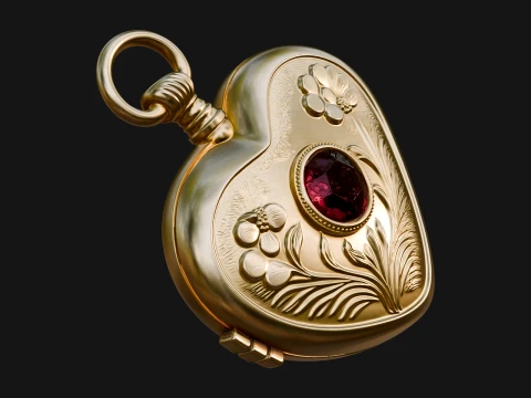 Floral Carved Locket Pendant Design 3 - 3D Print Model Modelo de impresión 3D