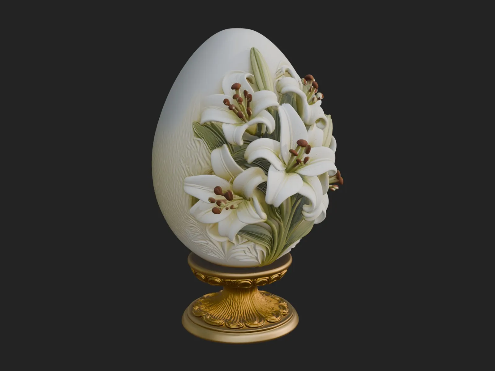 Floral Carved Easter Egg Ornament Design 7 - 3D Print Model 3D Print Model .c4d .max .obj .3ds .fbx .stl .blend 
